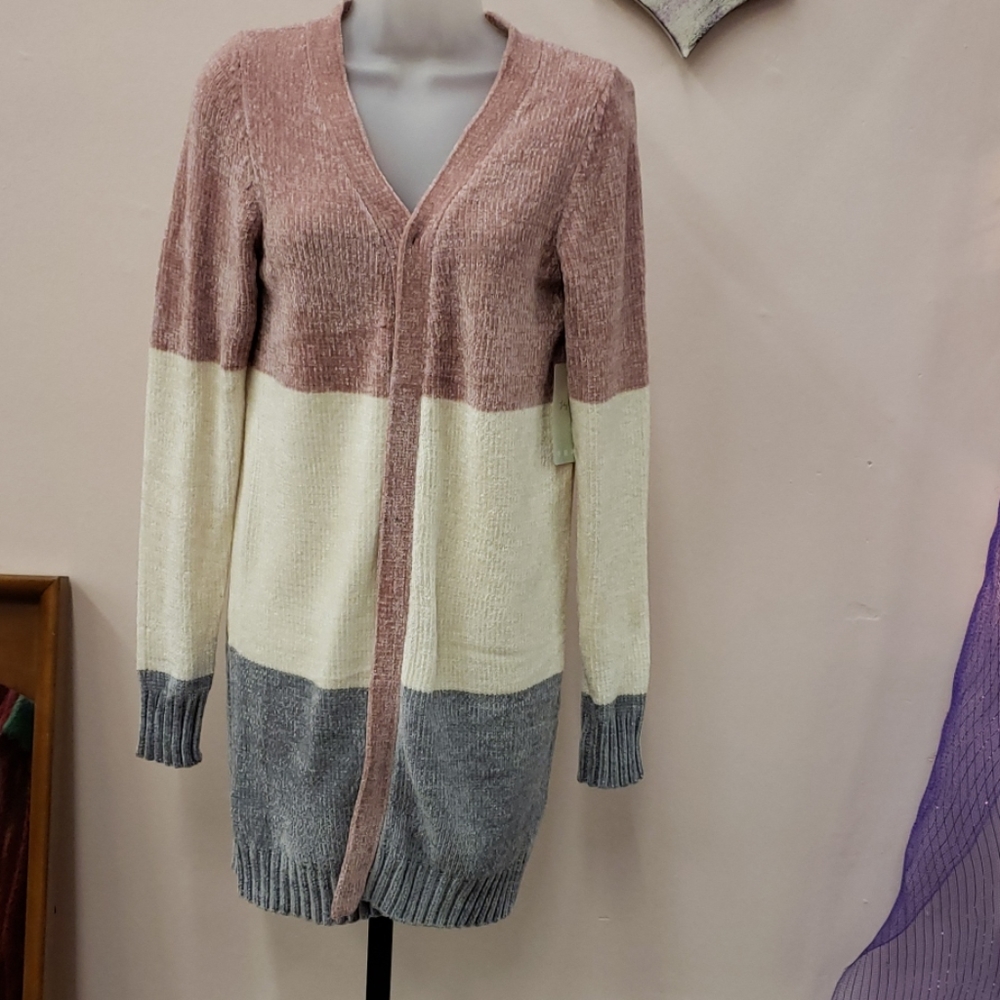 Long sleeve Color Block knit Cardigan - Picture 1 of 6